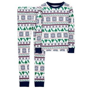 Carter’s Boys Christmas Winter Fair Isle Dinosaur Trees Shirt and Pants Pajamas
